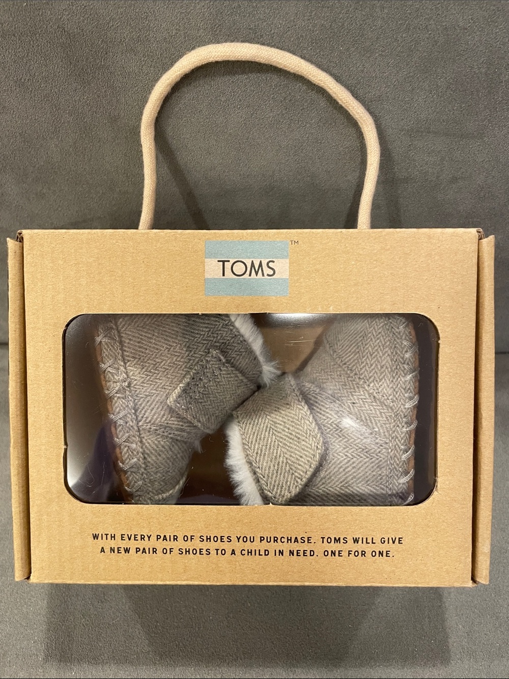 NEW Tom’s Newborn Cuna Grey Booties NIB Drizzle Herringbone 0-6 month Baby Shoex